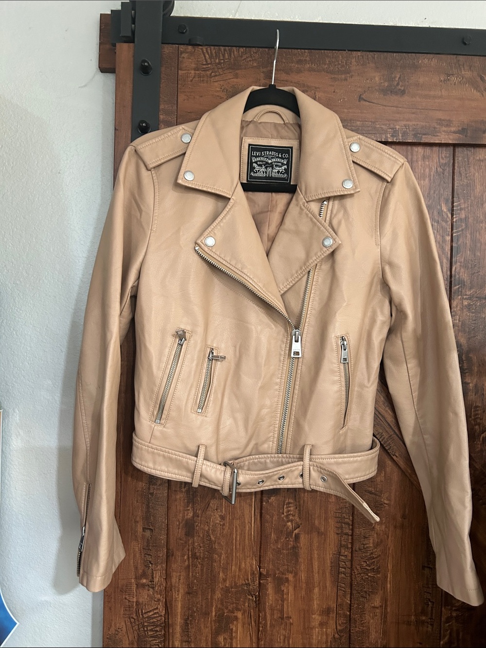 Levi's Beige Faux Leather Moto Jacket with Belt